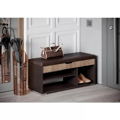 Банкетка Эва БК-001 -  Дуб Крафт золотой/ Кожзам черно - коричневый (МК Стиль)