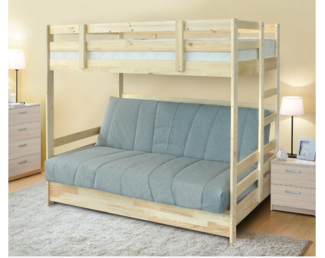 Кровать двухъярусная массив с диван-кроватью (боннель) - натуральный