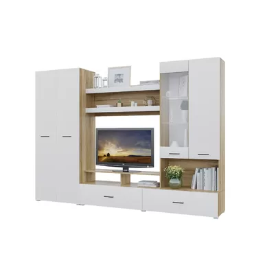 Гостиная Ненси-1 ЛДСП - Белоснежный /Дуб Крафт золотой (Горизонт)