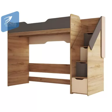 Кровать-чердак RICH КР-001 - Дуб крафт золотой/Миндаль/Глиняный серый (МК Стиль А)