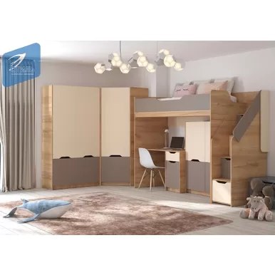 Детская RICH - Комплект 1 - Дуб крафт золотой/Миндаль/Глиняный серый (МК Стиль)