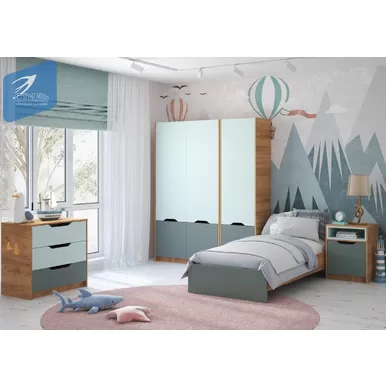 Детская RICH - Комплект 4 - Дуб крафт золотой / Кенди / Голубой (МК Стиль)