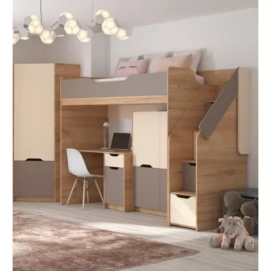 Детская RICH - Комплект 2 - Дуб крафт золотой/Миндаль/Глиняный серый (МК Стиль)