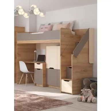 Детская RICH - Комплект 3 - Дуб крафт золотой/Миндаль/Глиняный серый (МК Стиль)