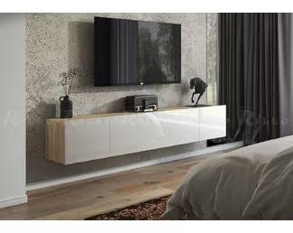 Тумба ТВ Кантри-1 - Сонома/Белый глянец (Рикко)