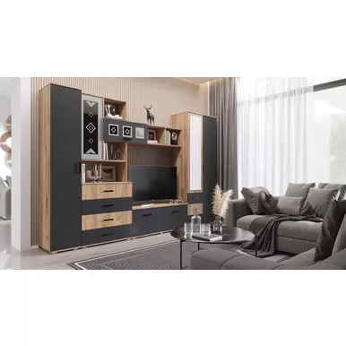 Гостиная Белла - Комплект 2 -  Дуб Крафт/Графит (МИФ)