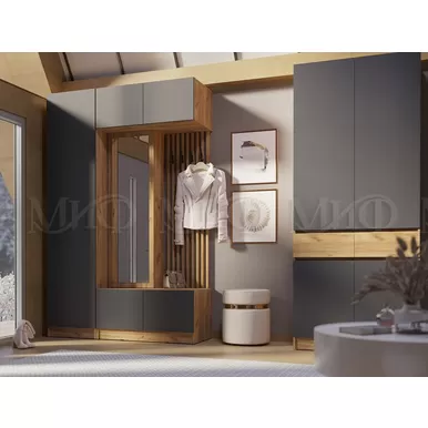 Модульная прихожая Роджина - Комплект 1 - Дуб крафт / Графит (МИФ)