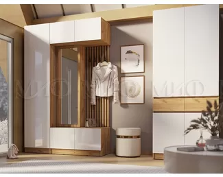 Модульная прихожая Роджина - Комплект 2 - Дуб крафт / Белый глянец (МИФ)