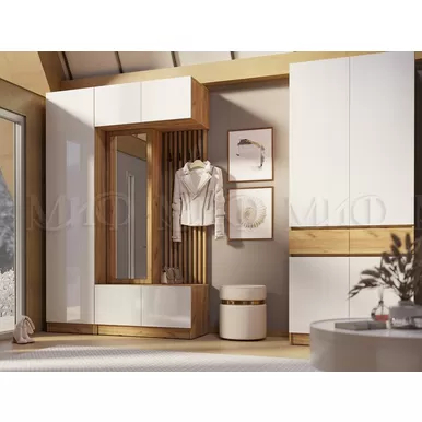 Модульная прихожая Роджина - Комплект 2 - Дуб крафт / Белый глянец (МИФ)