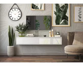 Тумба под ТВ Альба-3 - Белый глянец / Белый (Рикко)