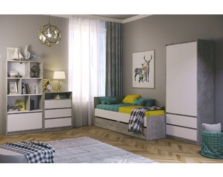 Модульная подростковая комната Биллунд - Комплект 1 - Белый / Бетон (Столлайн)