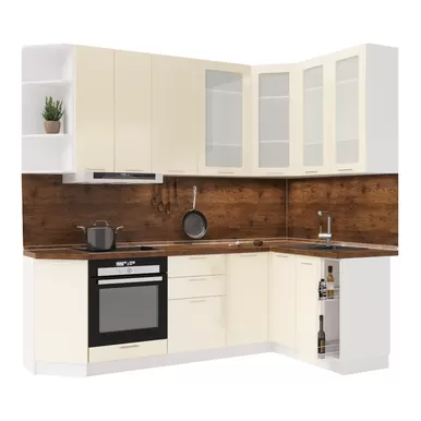 Кухня угловая Валерия 2.4х1.4м - Ваниль глянец