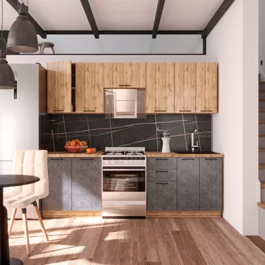 Кухня Хелмер 2.4м ЛДСП - Дуб вотан/Бетон