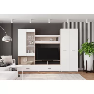 Гостиная Ненси-1 ЛДСП - Белоснежный / Ясень светлый (Горизонт)