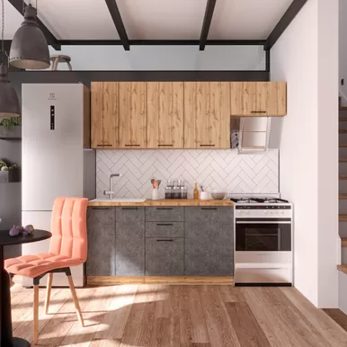 Кухня Хелмер 2.1м ЛДСП - Дуб вотан/Бетон