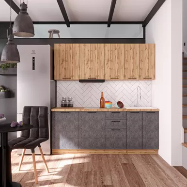 Кухня Хелмер 2.0м ЛДСП - Дуб вотан/Бетон