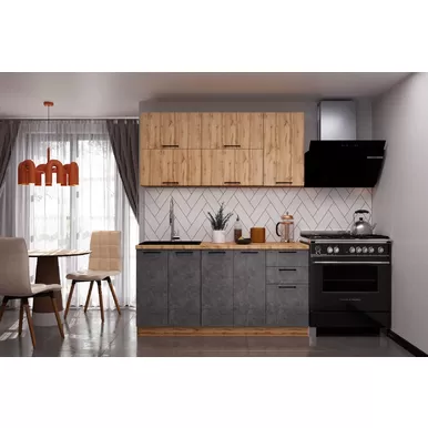 Кухня Хелмер 1.6м ЛДСП - Дуб вотан/Бетон