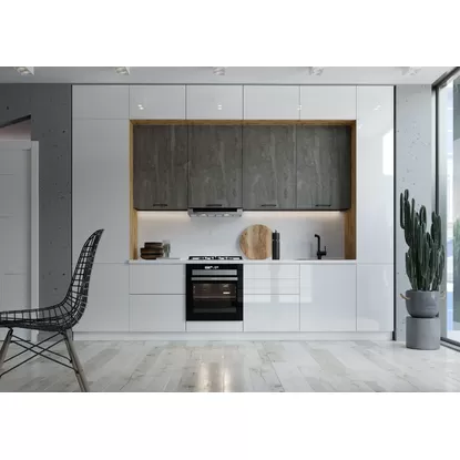 Кухня Эстетик/Хелмер 3.4м Акрил/ЛДСП - Магнолия/Бетон (Сурская мебель)