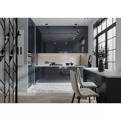 Кухня угловая Эстетик 1.0х2.4м - Силвер (Сурская мебель)