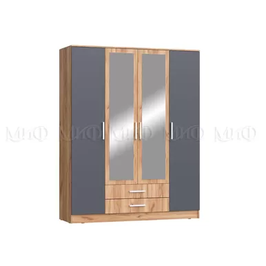 Шкаф для одежды 4-дверный Мартина (С/Г) - Графит/Дуб крафт (МИФ)