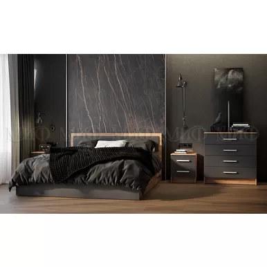 Спальный гарнитур Мартина - Комплект 2 - Графит/Дуб Крафт (МИФ)