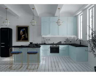 Кухня угловая Тулиппа 3.2х2.0м - Небесно-голубой