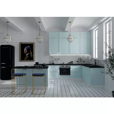 Кухня угловая Тулиппа 3.2х2.0м - Небесно-голубой