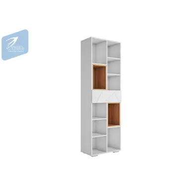 Стеллаж Гранж  СЖ-001 - Белый Софт матовый/Белый шагрень/Дуб Крафт золотой (Мк Стиль)