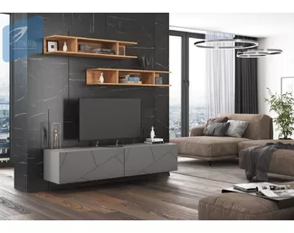 Гостиная Гранж - Комплект 2 - Графит Софт/Серый шифер/Дуб Крафт золотой (МК Стиль)