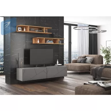 Гостиная Гранж - Комплект 2 - Графит Софт/Серый шифер/Дуб Крафт золотой (МК Стиль)