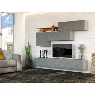 Гостиная Гранж – Комплект 5 - Графит Софт/Серый шифер/Дуб Крафт золотой (Мк Стиль)