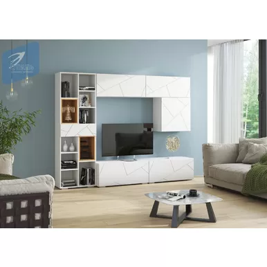 Гостиная Гранж - Комплект 3 - Белый Софт матовый/Белый шагрень/Дуб Крафт золотой (Мк Стиль)