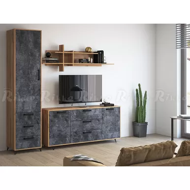 Модульная гостиная Пируэт - Комплект 2 - Дуб вотан/Бетон тёмный (Рикко)