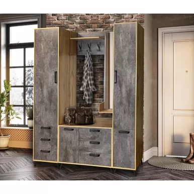 Прихожая Пируэт - Комплект 2 - Дуб вотан/Бетон тёмный (Рикко)