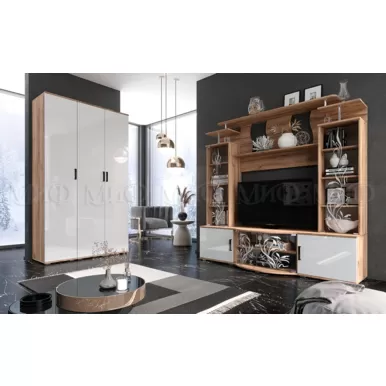 Гостиная Виста - Белый глянец холодный / Дуб Крафт (МИФ)