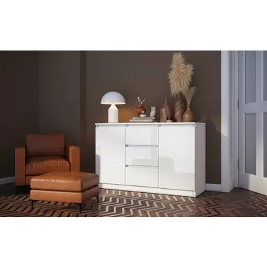 Комод Челси 1200 (2 двери, 3 ящика) - Белый глянец холодный / Белый (МИФ)