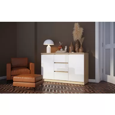 Комод Челси 1200 (2 двери, 3 ящика) - Белый глянец холодный / Дуб сонома (МИФ)