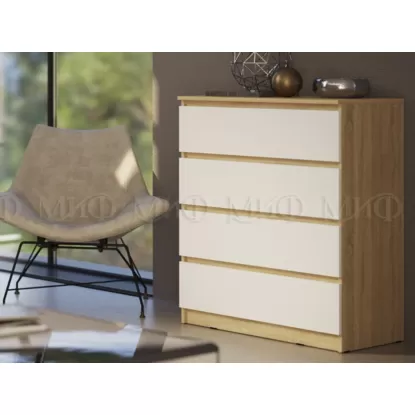Комод Челси 800 (4 ящика) - Белый глянец холодный / Дуб сонома (МИФ)