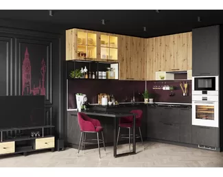 Кухня угловая LOFT - Вариант 1 - 2.4x2.4м - Камень темный/Дуб Артисан
