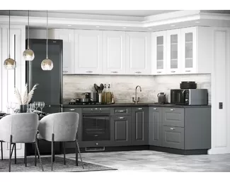 Кухня угловая CHALET 2.35x1.5м - Графит структурный/Ясень Дип белый (МК Стиль)