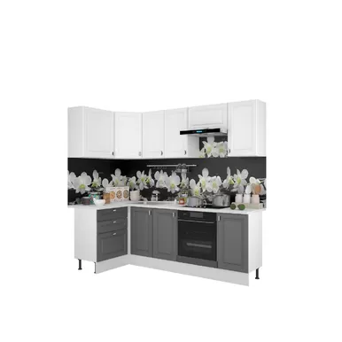 Кухня угловая Ева 1.2х2.4м - Белый софт/Графит софт (Горизонт)