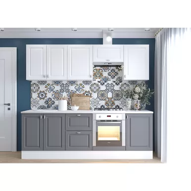 Кухня Ева 2.4м - Вариант 2 - Белый софт/Графит софт (Горизонт)