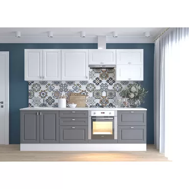 Кухня Ева 2.6м - Белый софт/Графит софт (Горизонт)