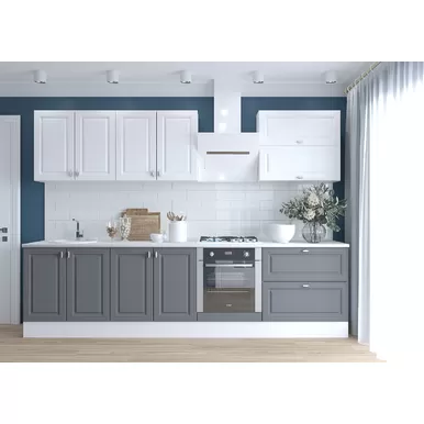 Кухня Ева 3.0м - Белый софт/Графит софт (Горизонт)