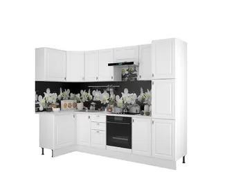 Кухня угловая Ева 1.2х2.85м - Белый софт (Горизонт)