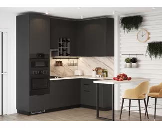 Кухня угловая БРАУНИ 2.1x1.4м - Графит нубук (МК Стиль)