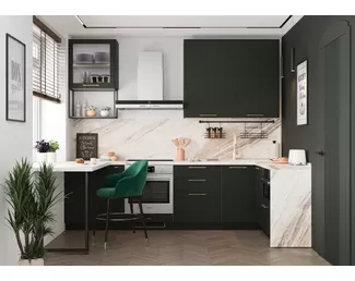 Кухня угловая МУСКАТ 2х2.8x1.64м - Олива софт (МК Стиль)