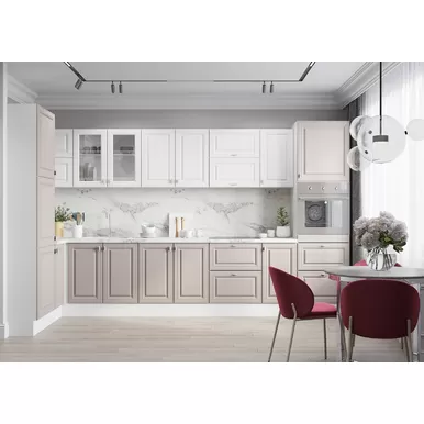 Кухня угловая Ева 1.45х3.8м - Белый софт/Мокко софт (Горизонт)