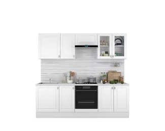 Кухня Ева 2.4м - Вариант 2 - Белый софт (Горизонт)