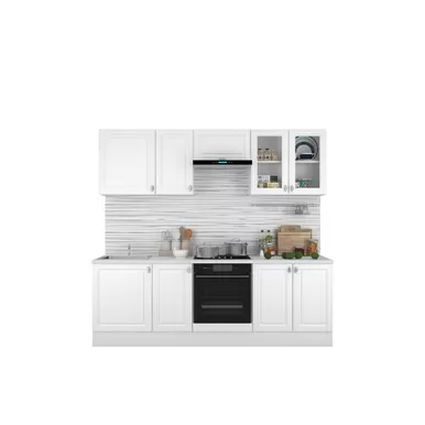 Кухня Ева 2.4м - Вариант 2 - Белый софт (Горизонт)